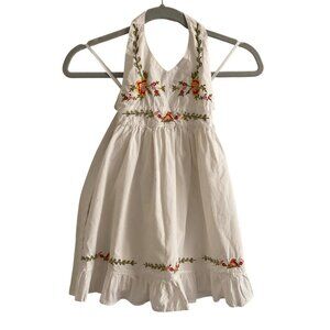 VTG Blueberi Boulevard Dress White Halter Top Floral Embroidered Design Girls 4
